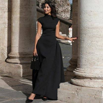 Elegantes Damen Maxikleid Lang Stehkragen Seiten Schlitz