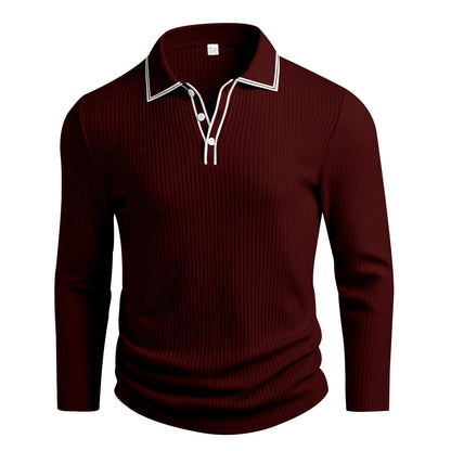 Herren Polohemd Langarm Elegant Struktur