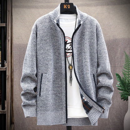Herren Strickjacke Stehkragen Modern Taschen