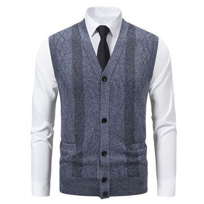 Herren Strickjacke Klassisch V-Ausschnitt Zopfmuster
