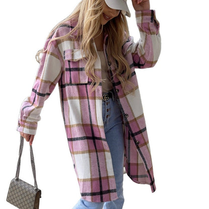Damen Karo Overshirt mit Knöpfen und Taschen Modern Stylish