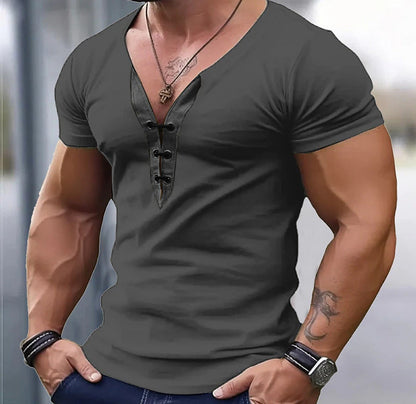 Herren T-Shirt V-Ausschnitt Modern Knopfleiste