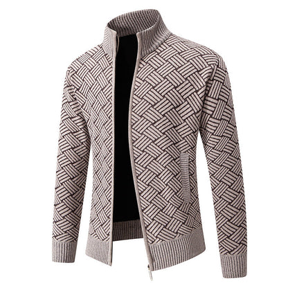 Herren Strickjacke Karo Muster Modern Stylish