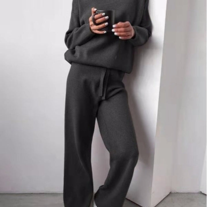 Damen Strickanzug Weite Hose Eleganter Rundhals - IdealeKleiden