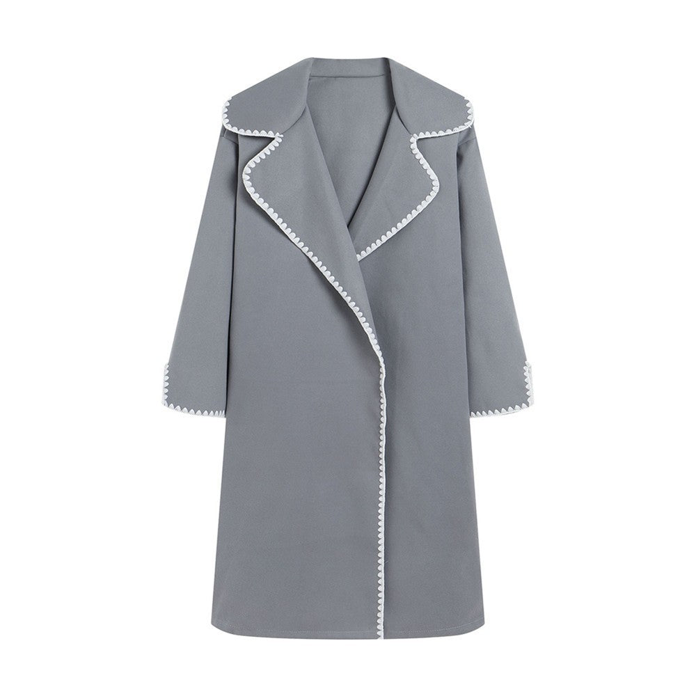 Windbreaker Wolllook Große Größen Offener Kragen Bestickt