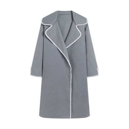 Windbreaker Wolllook Große Größen Offener Kragen Bestickt