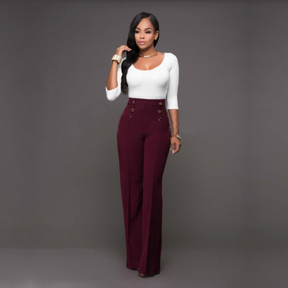 Damen Palazzo-Hose Hochtailliert Elegant Knöpfe