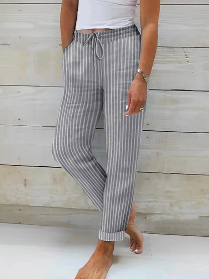Damen Bequeme Baumwollhose Streifenmuster Flexibler Bund