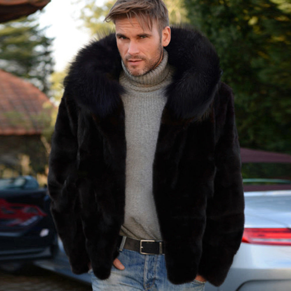 Herren Kunstpelz-Jacke Edel Luxus-Design Breiter Kragen - IdealeKleiden