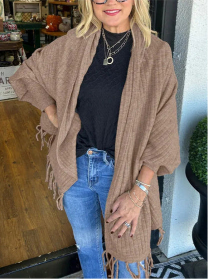 Damen Poncho Mit Fransen Elegant Überwurf