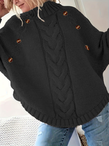 Damen Pullover Grobstrick Hochkragen Elegant