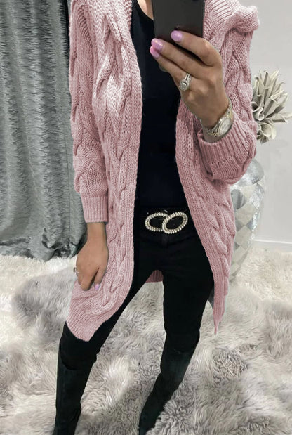Damen Strickjacke Lang Zopfmuster Elegantes Design