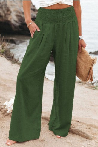 Damen Leinenhose Weit Bequem Falten Detail
