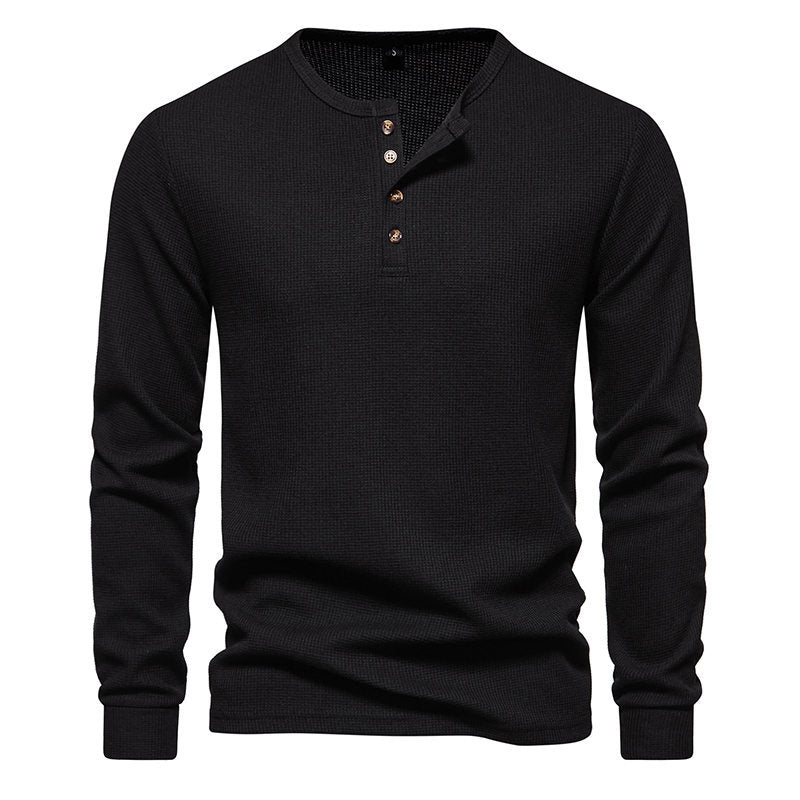 Herren Langarmshirt Strukturiert Knopfleiste Modern Style
