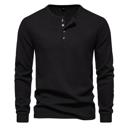Herren Langarmshirt Strukturiert Knopfleiste Modern Style