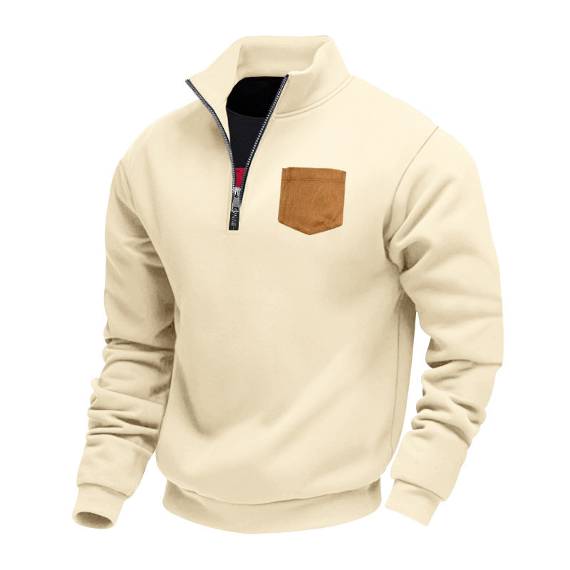 Herren Sweatpullover Modern Halbzipper Brusttasche