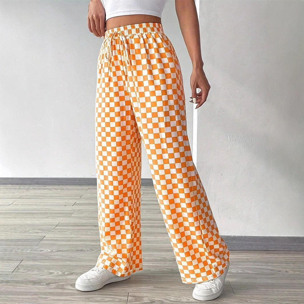 Damen Comfort Hose Karierter Stil Elastischer Bund