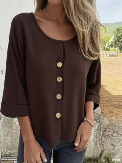 Damen Bluse Elegant Lässig Knopf Detail