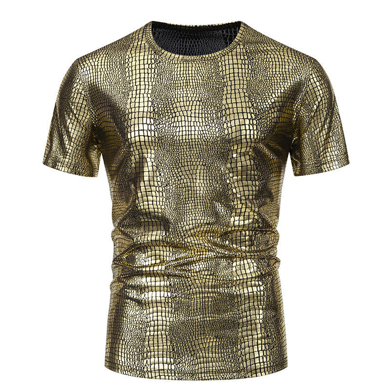 Herren Pullover Schlangen-Leder-Optik Elegant Kurzarm