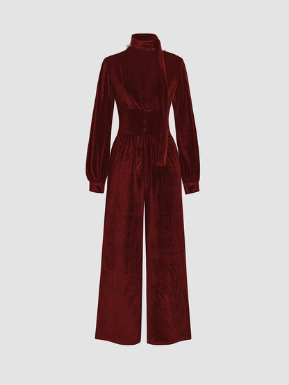 Damen Samt-Jumpsuit Elegant Schick Kragen Weite Bein