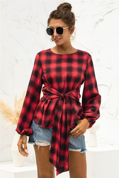Damen Bluse mit Gürtel Elegantes Design