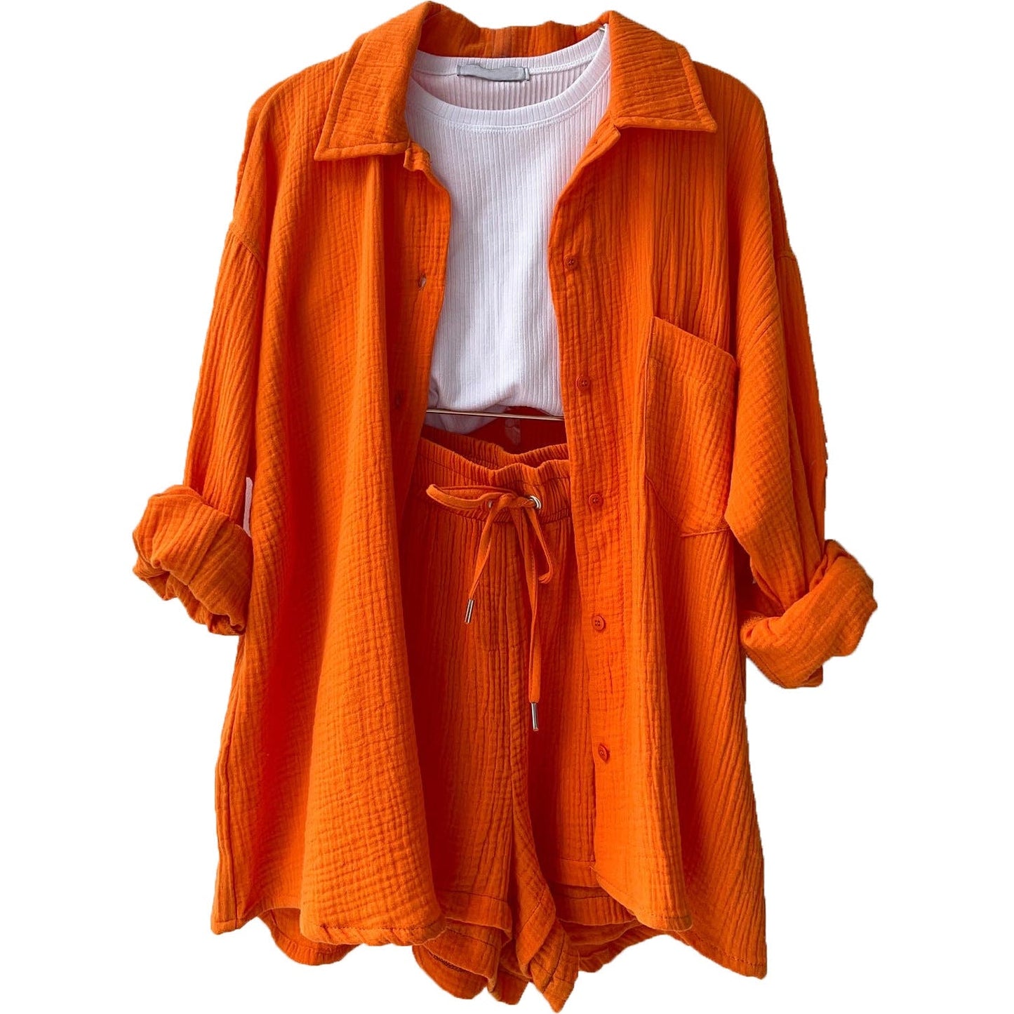 Damen Sommer Outfit Kurzarm Bluse Shorts Set