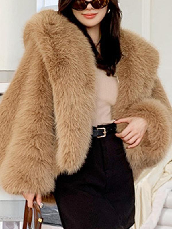 Damen Luxus Kunstpelz Jacke Elegant Kapuze