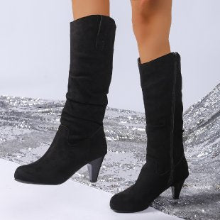 Damen High Heel Overknee Stiefel Elegant Schwarz