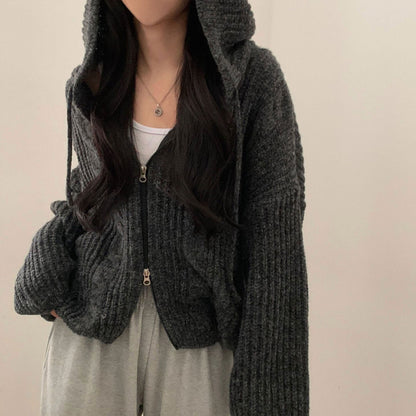 Damen Strickjacke Kapuzenpullover Warm Bequem