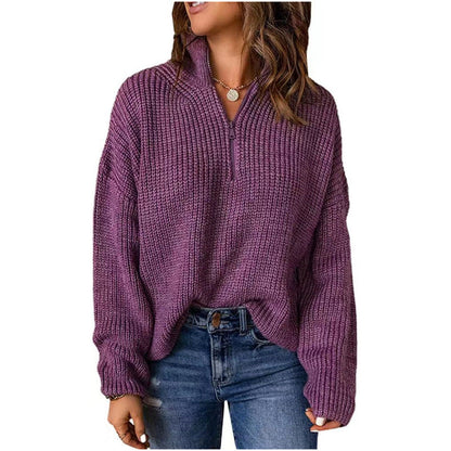 Damen Pullover Kurz Reißverschluss Elegant