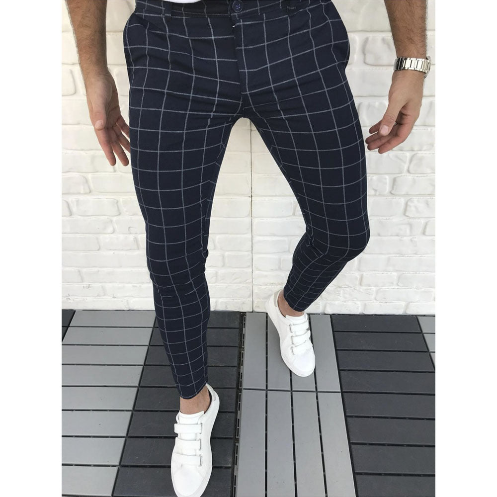 Herren Slim Fit Anzughose Karomuster Modern