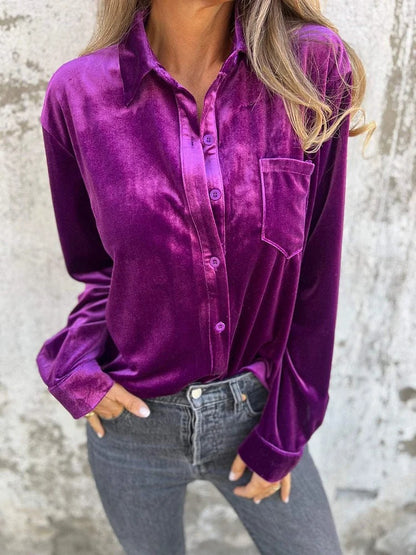 Damen Elegante Seidenbluse Klassischer Stil Langärmlig