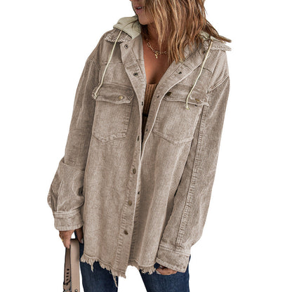 Große Oversized Jacke mit Kapuze Cord Optik
