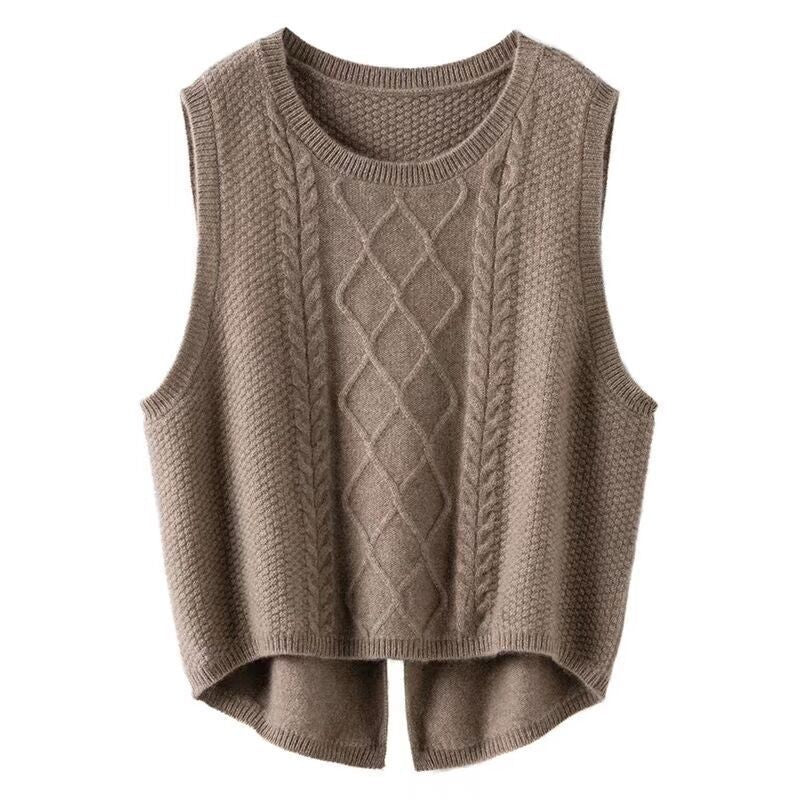 Damen Strickweste Ärmellos Zopf Muster Modern Style