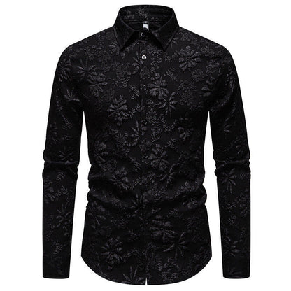 Herren Hemd Blumenmuster Elegant Langarm