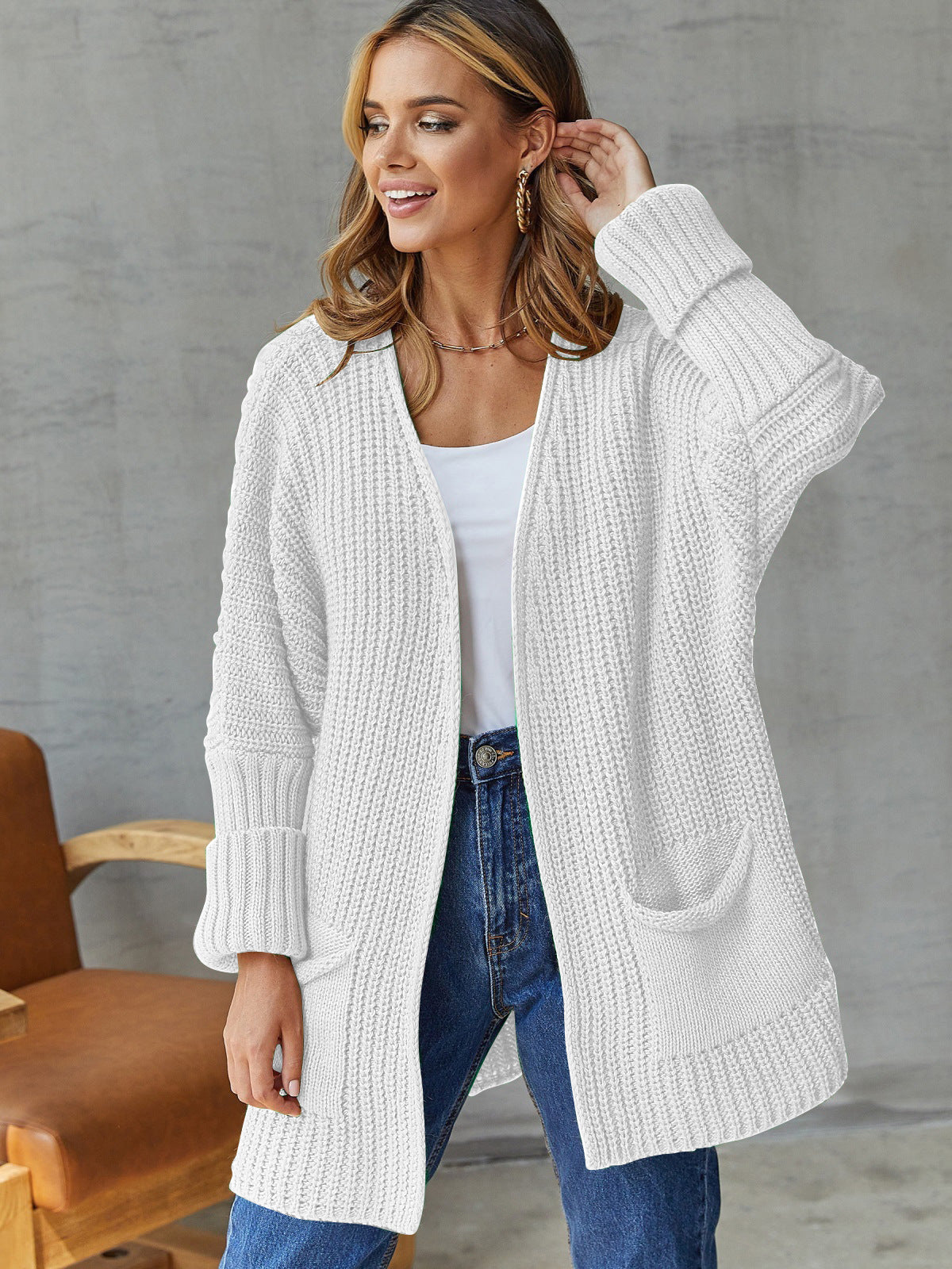 Damen Strickcardigan Groß Größe Rippendesign Praktisch
