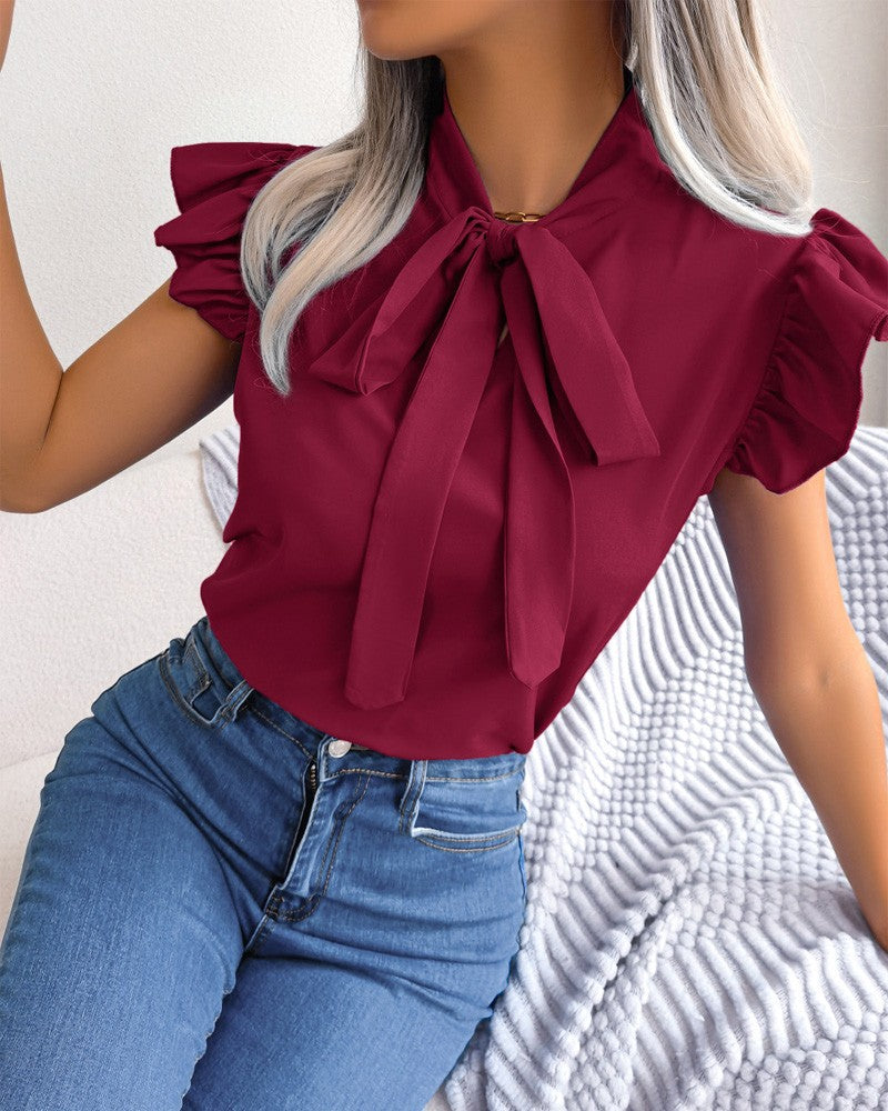 Damen Bluse Rüschen Chic Schleife Design