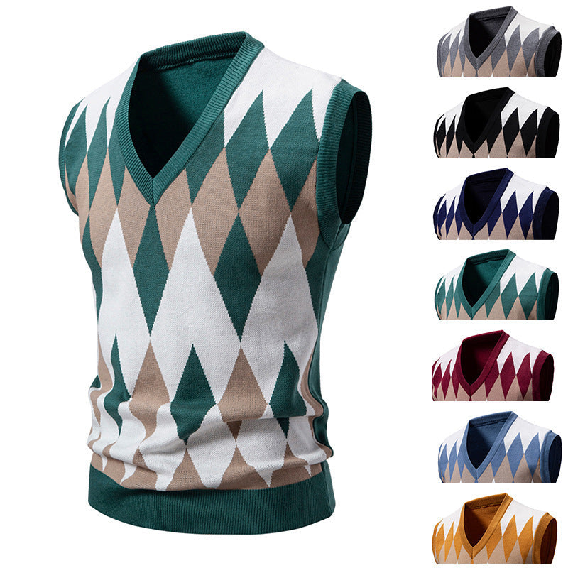 Herren Strickpullover Ärmellos Elegant Diamant Muster - IdealeKleiden