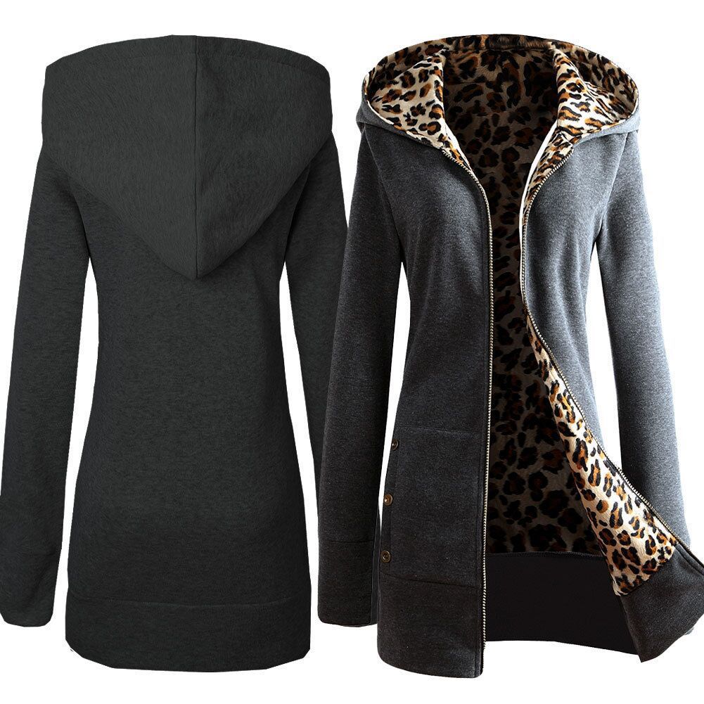Damen Pulloverjacke Leopard Innenfutter Trendy Style