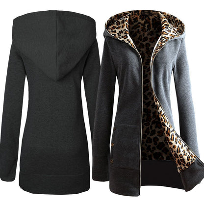 Damen Pulloverjacke Leopard Innenfutter Trendy Style