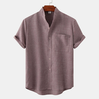 Herren Hemd Kurzarm Modern Stehkragen
