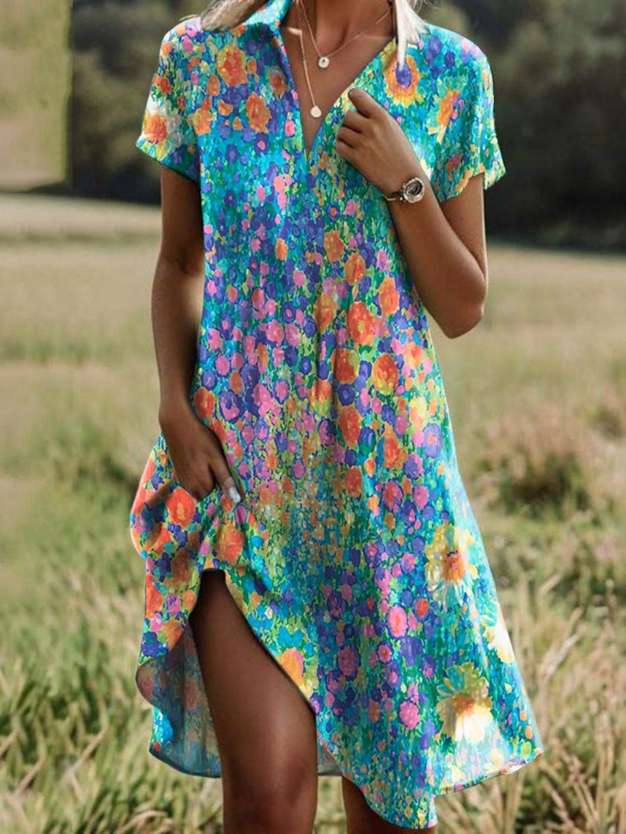 Damen Sommerkleid Blumenmuster Locker Geschnitten