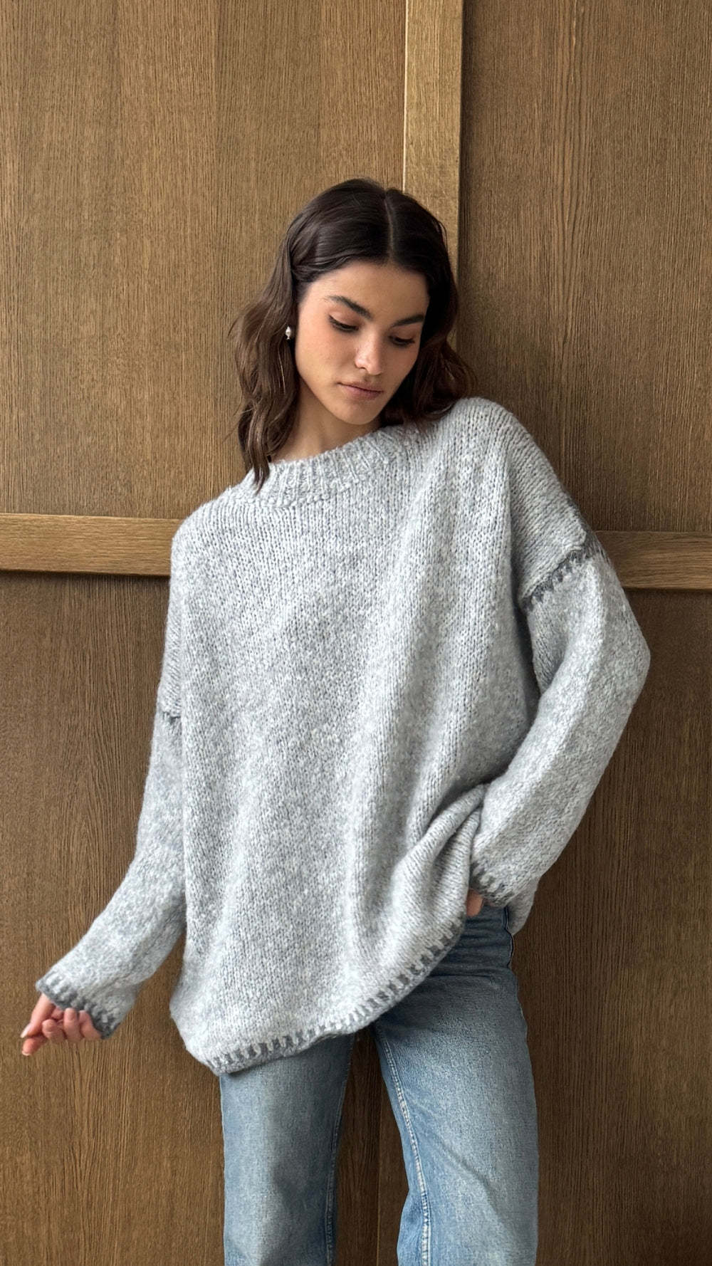 Weicher Damen Pullover mit Kontrast Details