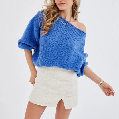 Damen Weicher Off-Shoulder Pullover Trendig Übergröße