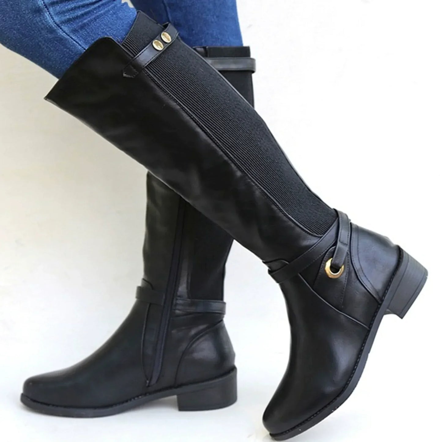 Knielange Stiefel Damen Slim Fit Schnürsenkel