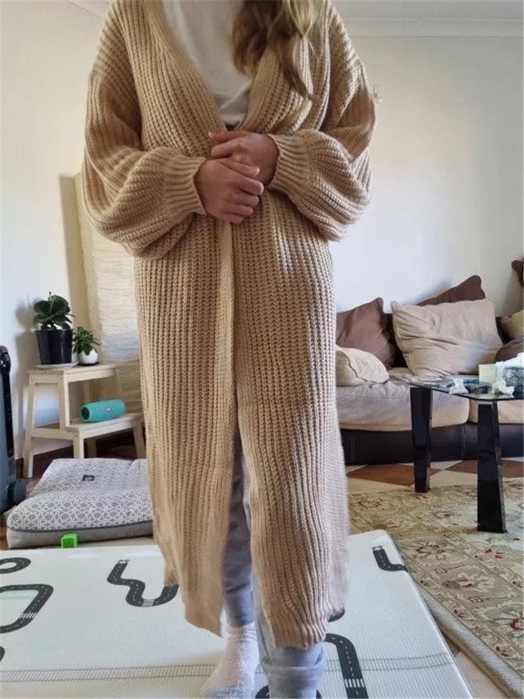 Große Strickjacke Oversized Wollstoff Offener Vorderteil - IdealeKleiden