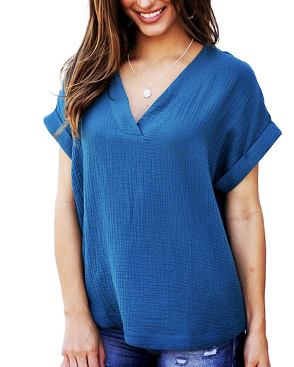 Damen T-Shirt Lässig V-Ausschnitt Lockeres Design