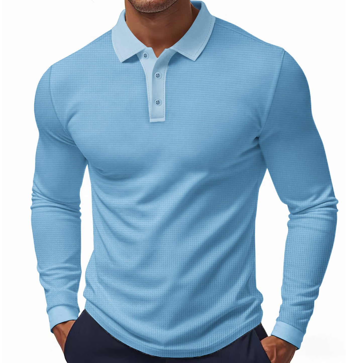 Herren Polohemd Langarm Strukturiert Elegantes Design