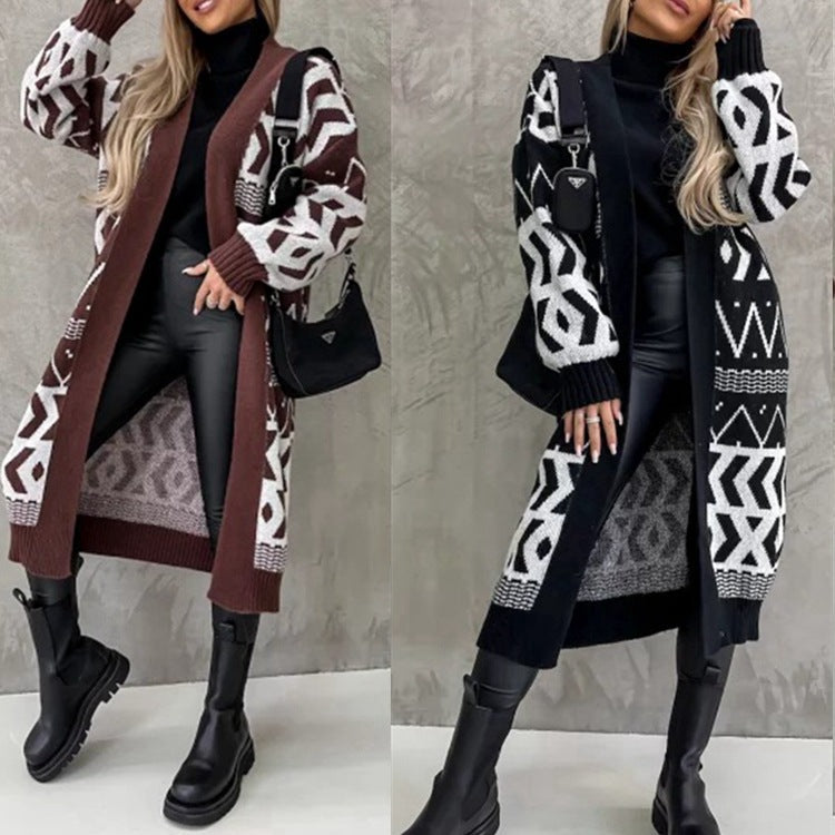 Damen Strickmantel Großzügig Geometrisch Modisch - IdealeKleiden