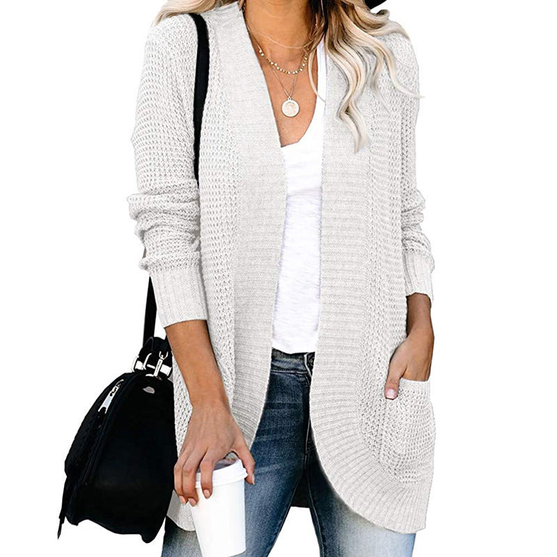 Damen Strickjacke Lässig Offene Front mit Taschen